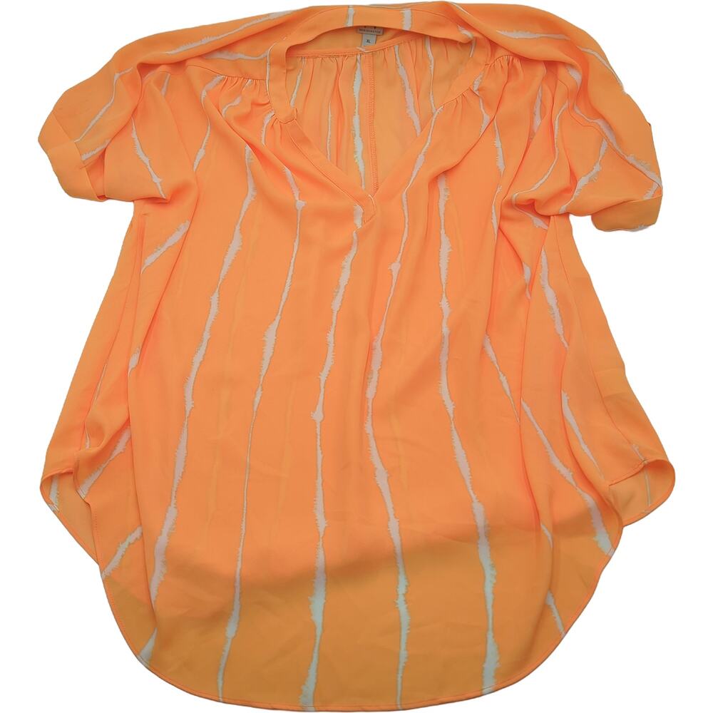 Worthington XL Orange White Split V-Neck Blouse